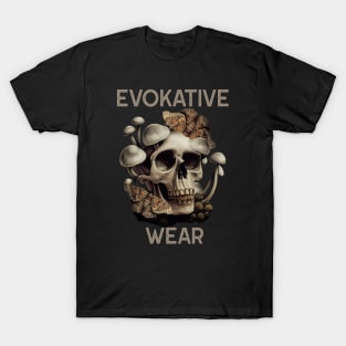 Skull Mushrooms Moths Evokative Logo T-Shirt
